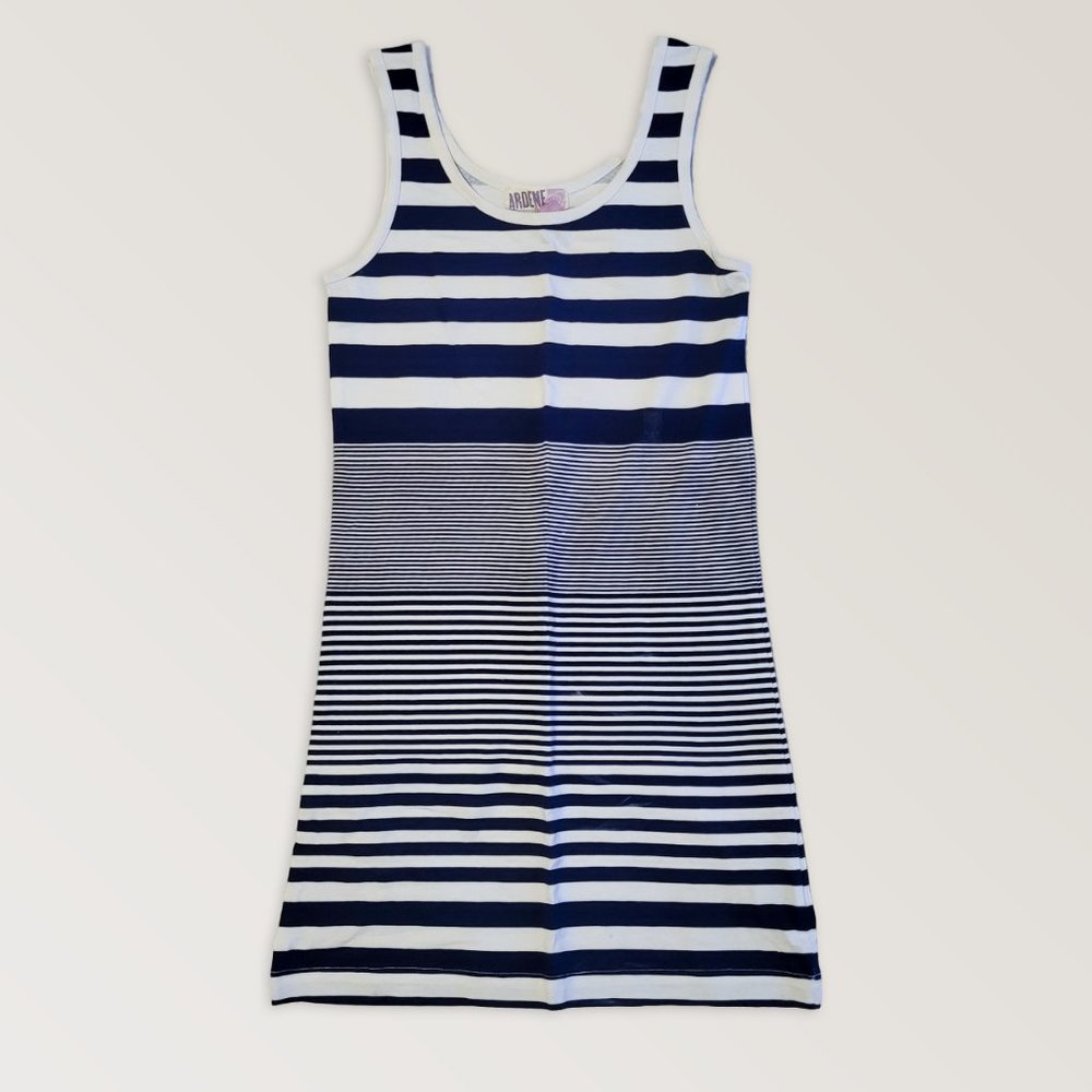 Mini Summer Dress, Beach Striped Dress, Nautical Long T-Shirt, Size XS